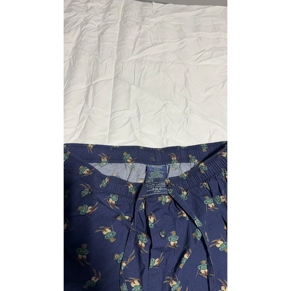 Ralph Lauren Polo Bear Pajama Pants Mens Medium Navy Blue Skiing Bear Cotton